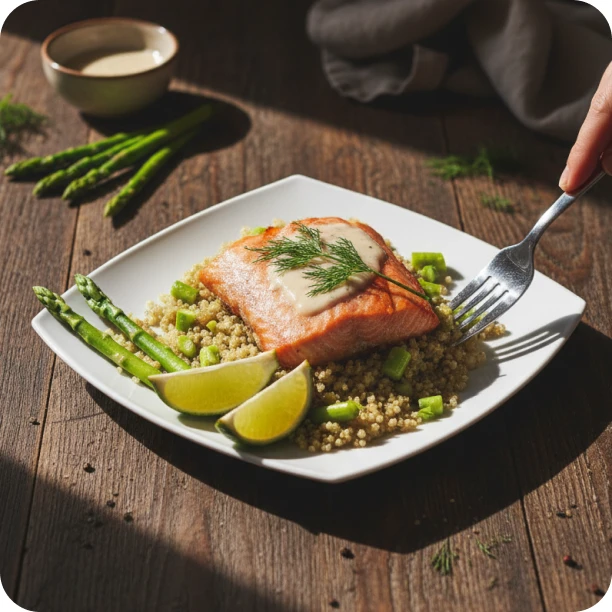 Grilled salmon with quinoa and asparagus